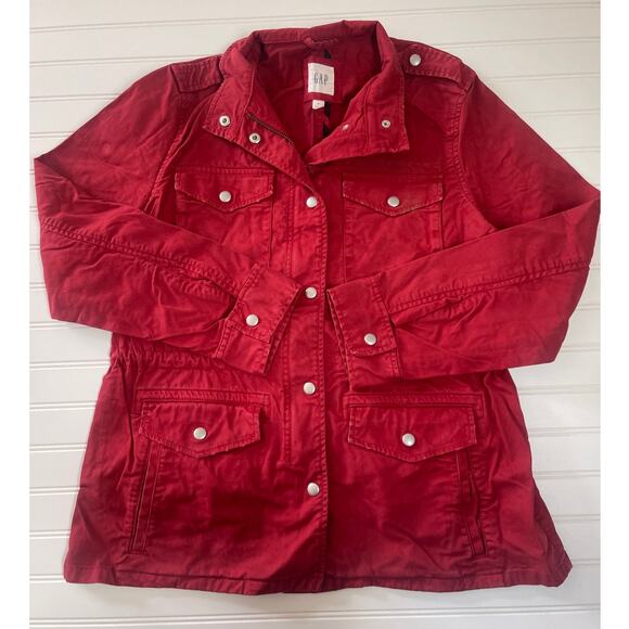GAP Red Utility Jacket Pockets Zipper Snap Buttons - Size Women's Medium - Picture 1 of 9